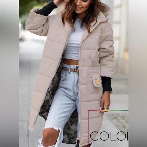 Colori Taupe Puffer Coat European Brand NEW - Picture 1 of 9